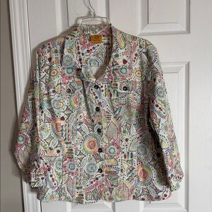 Ruby Rd | White & Multicolor Paisley Print Denim Jacket